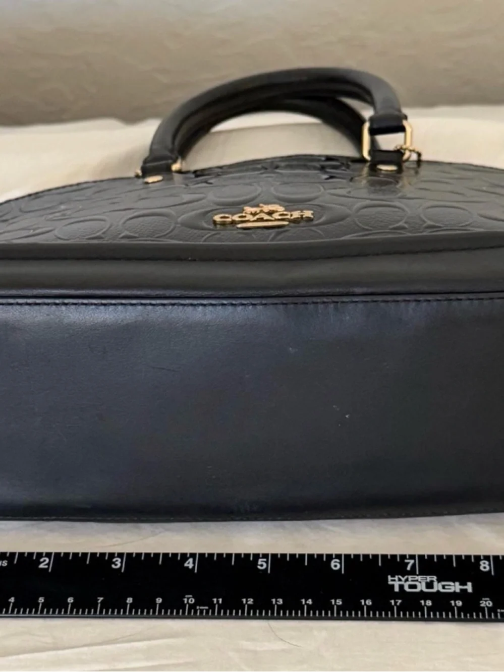 COACH Black Patent Signature Dome Satchel with Gold Hardware